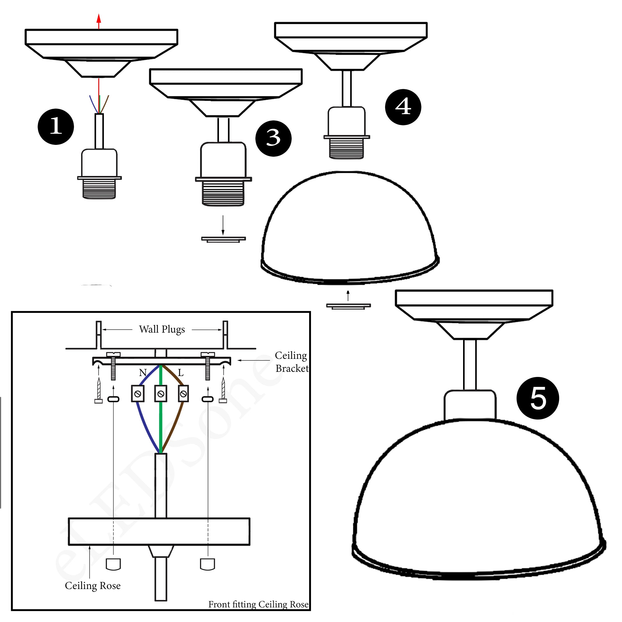 Modern Metal Dome Ceiling Light in shiny black and white finish, showcasing its elegant dome design and E27 lamp base.