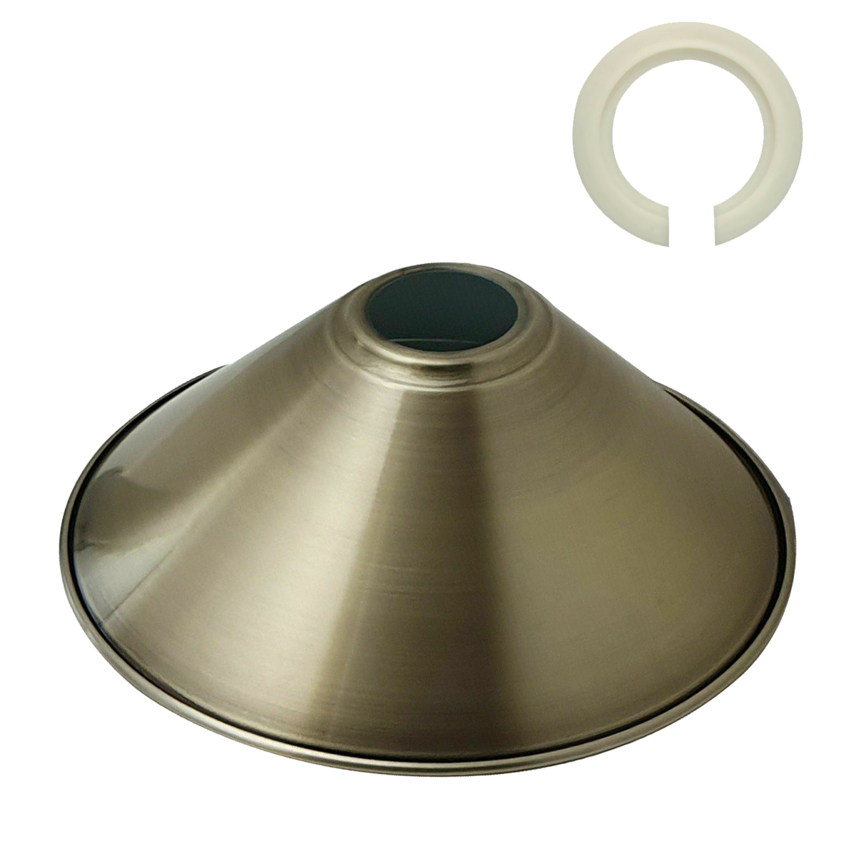 Modern Metal Green Brass Easy Fit Cone Lampshade showcasing its industrial design and green brass finish.