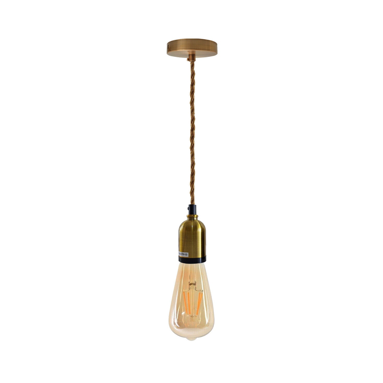 Modern Pendant Light featuring gold yellow fabric and wire design with a vintage lamp holder and ceiling rose.
