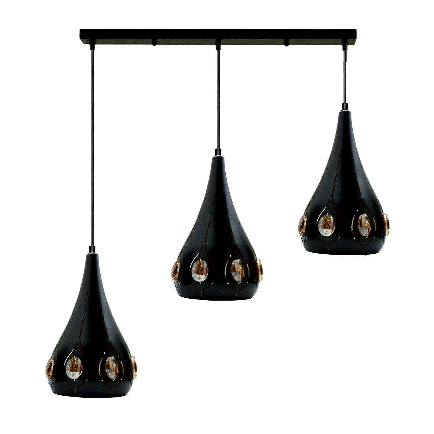 Modern Retro Industrial Crystal Ceiling Light with black shade and three adjustable heads, perfect for home decor.