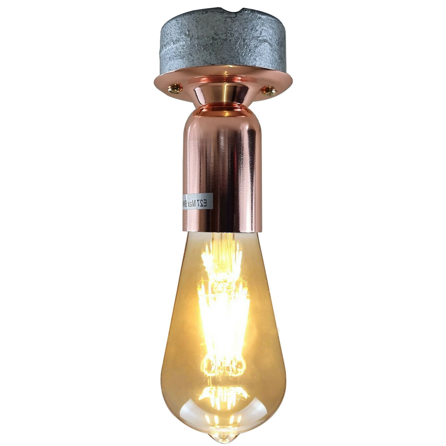 Modern Retro Industrial Vintage Ceiling Light in rust color, made of galvanized metal, showcasing its stylish design and flush mount feature.