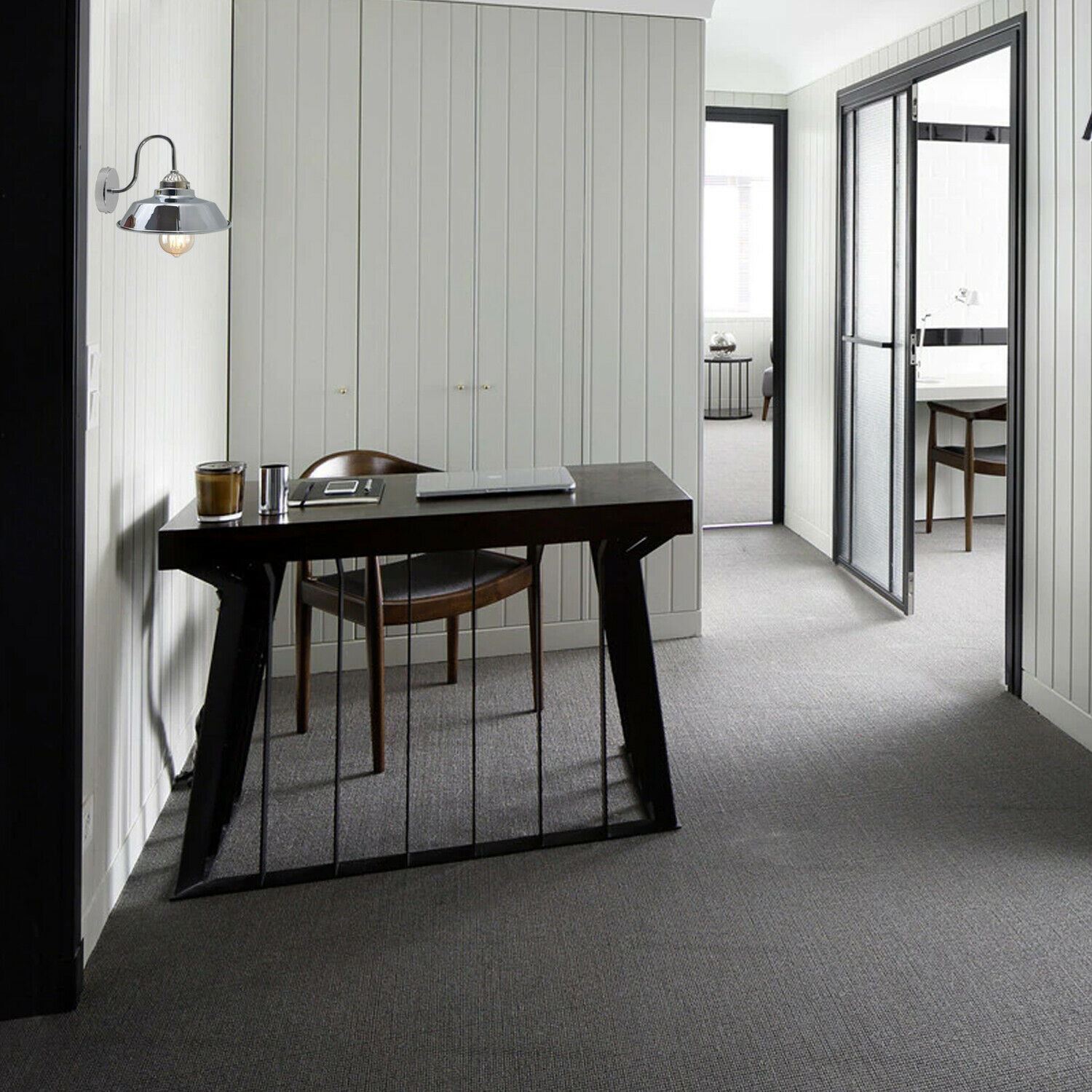 Modern Retro Wall Mounted Metal Sconce Light in black, featuring a sleek cone design, perfect for indoor kitchen and dining areas.