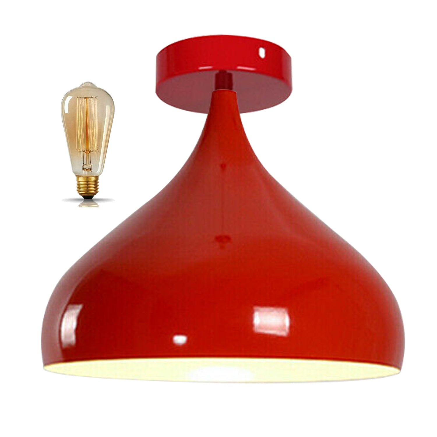 Modern Vintage Ceiling Flush Mount Pendant Lamp in red metal, showcasing a stylish design suitable for various interiors.