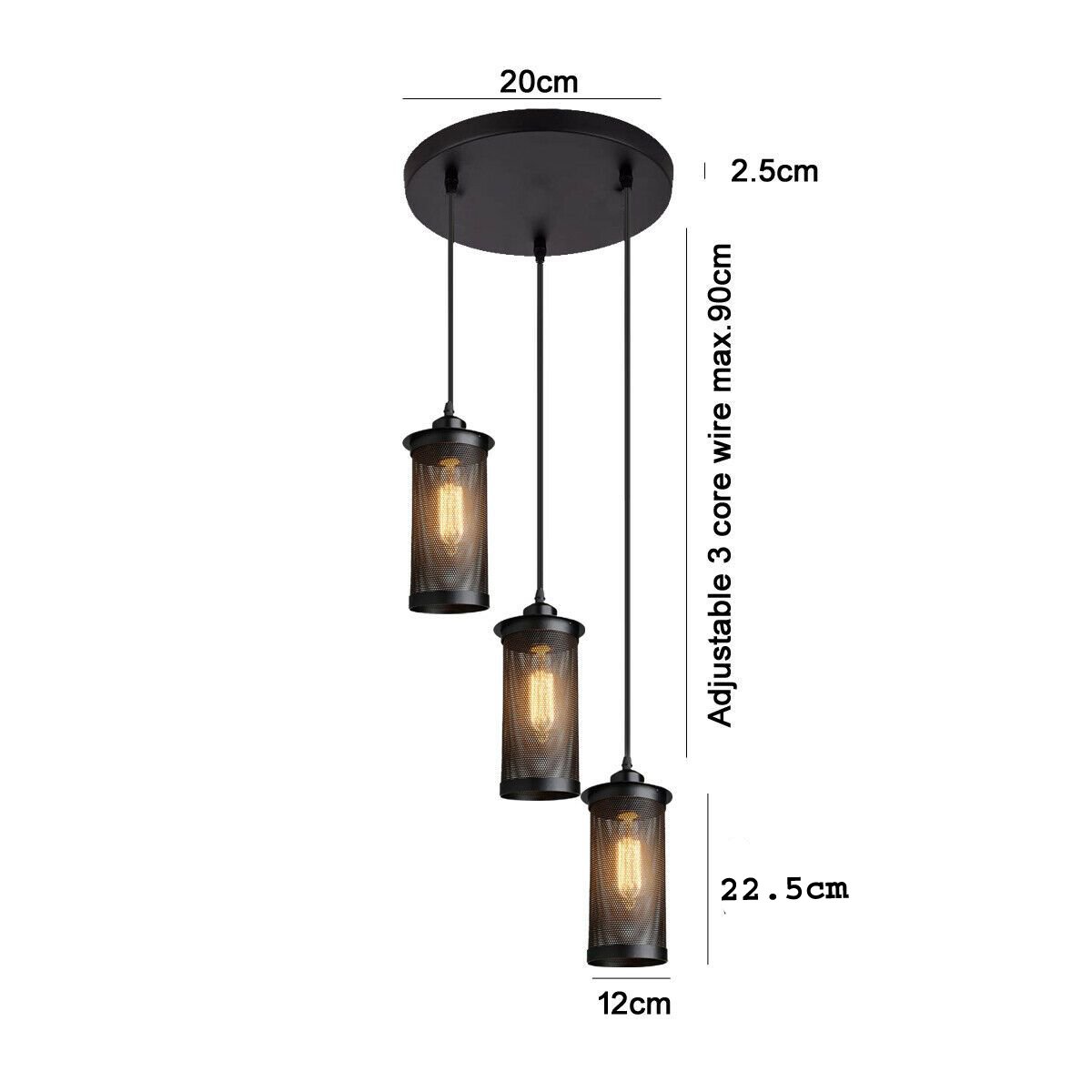 Modern Vintage Industrial Retro Loft Cluster Ceiling Lamp Shade in black metal with perforated design, showcasing Edison-style bulbs.