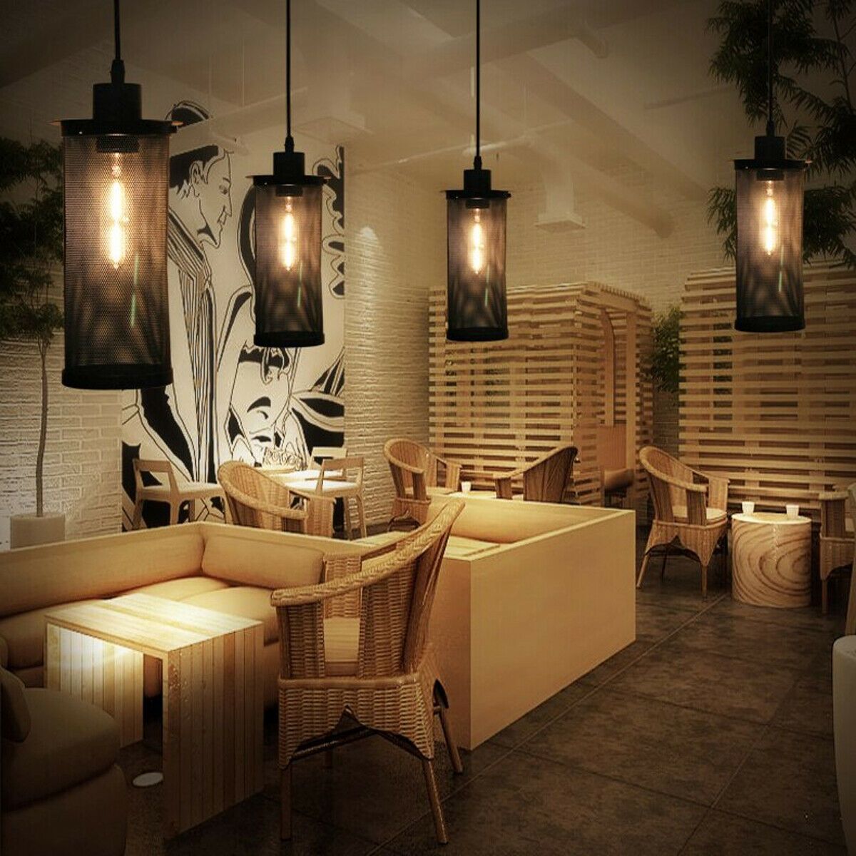 Modern Vintage Industrial Retro Loft Cluster Ceiling Lamp Shade in black metal with perforated design, showcasing Edison-style bulbs.