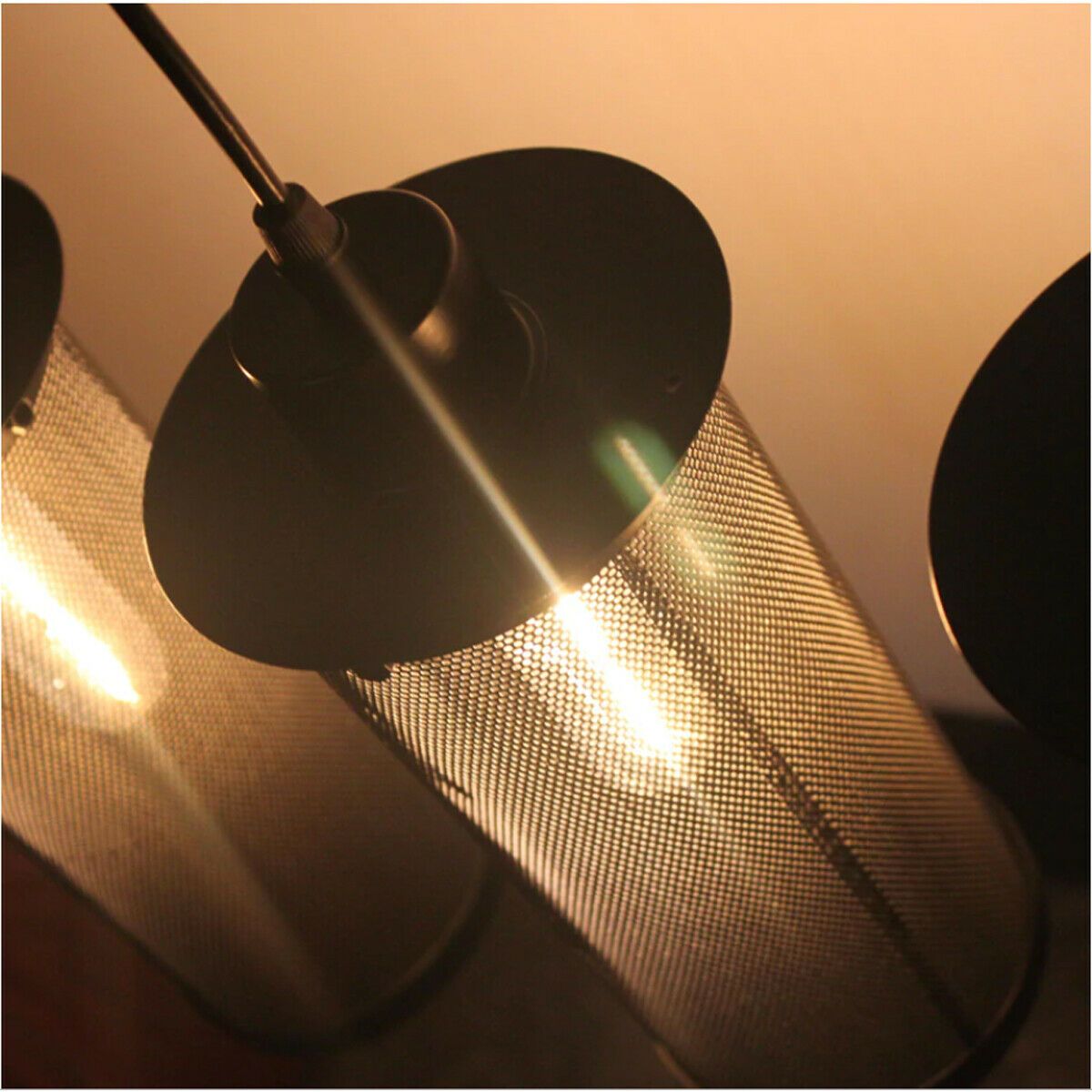 Modern Vintage Industrial Retro Loft Cluster Ceiling Lamp Shade in black metal with perforated design, showcasing Edison-style bulbs.