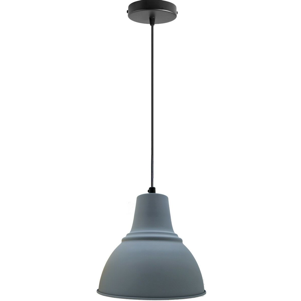 Modern Vintage Style Grey Pendant Lamp with metal lampshade and adjustable cable, perfect for retro industrial decor.