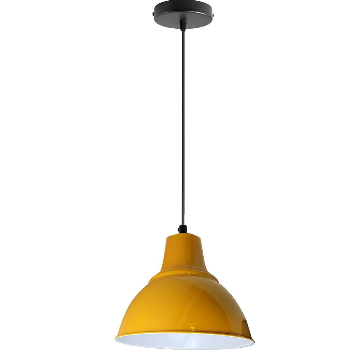 Modern Vintage Style Yellow Pendant Lamp with metal lampshade and adjustable cable, perfect for retro decor.