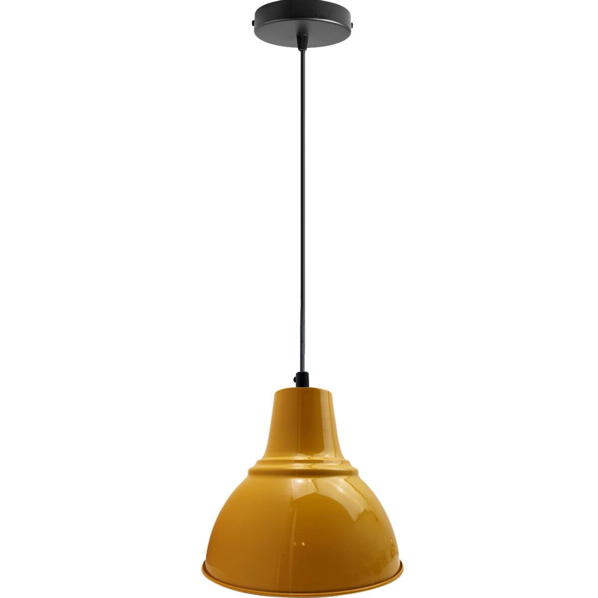 Modern Vintage Style Yellow Pendant Lamp with metal lampshade and adjustable cable, perfect for retro decor.