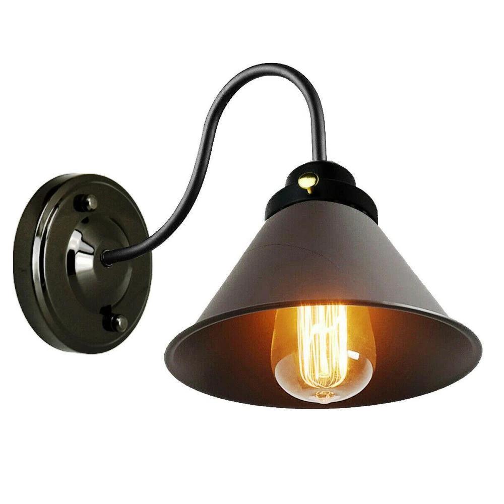 E27 Lampshade Wall Light featuring a vintage industrial design, made of durable iron with a black finish, suitable for various indoor settings.