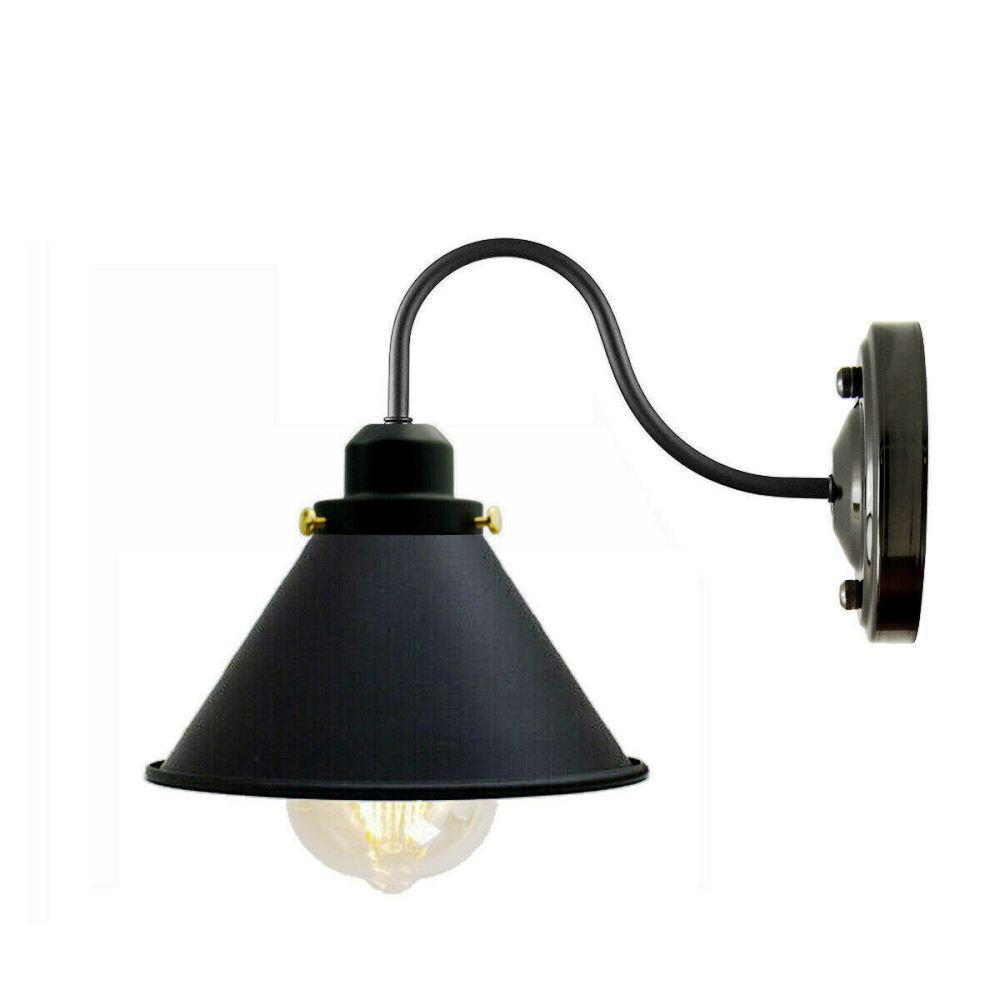 E27 Lampshade Wall Light featuring a vintage industrial design, made of durable iron with a black finish, suitable for various indoor settings.