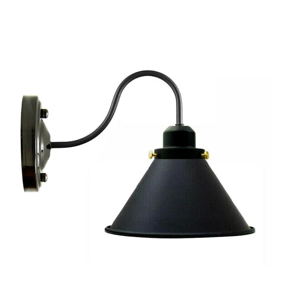 E27 Lampshade Wall Light featuring a vintage industrial design, made of durable iron with a black finish, suitable for various indoor settings.
