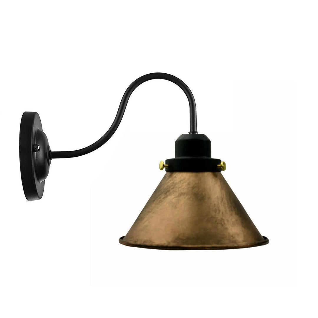 E27 Lampshade Wall Light featuring a vintage industrial design, made of durable iron with a black finish, suitable for various indoor settings.