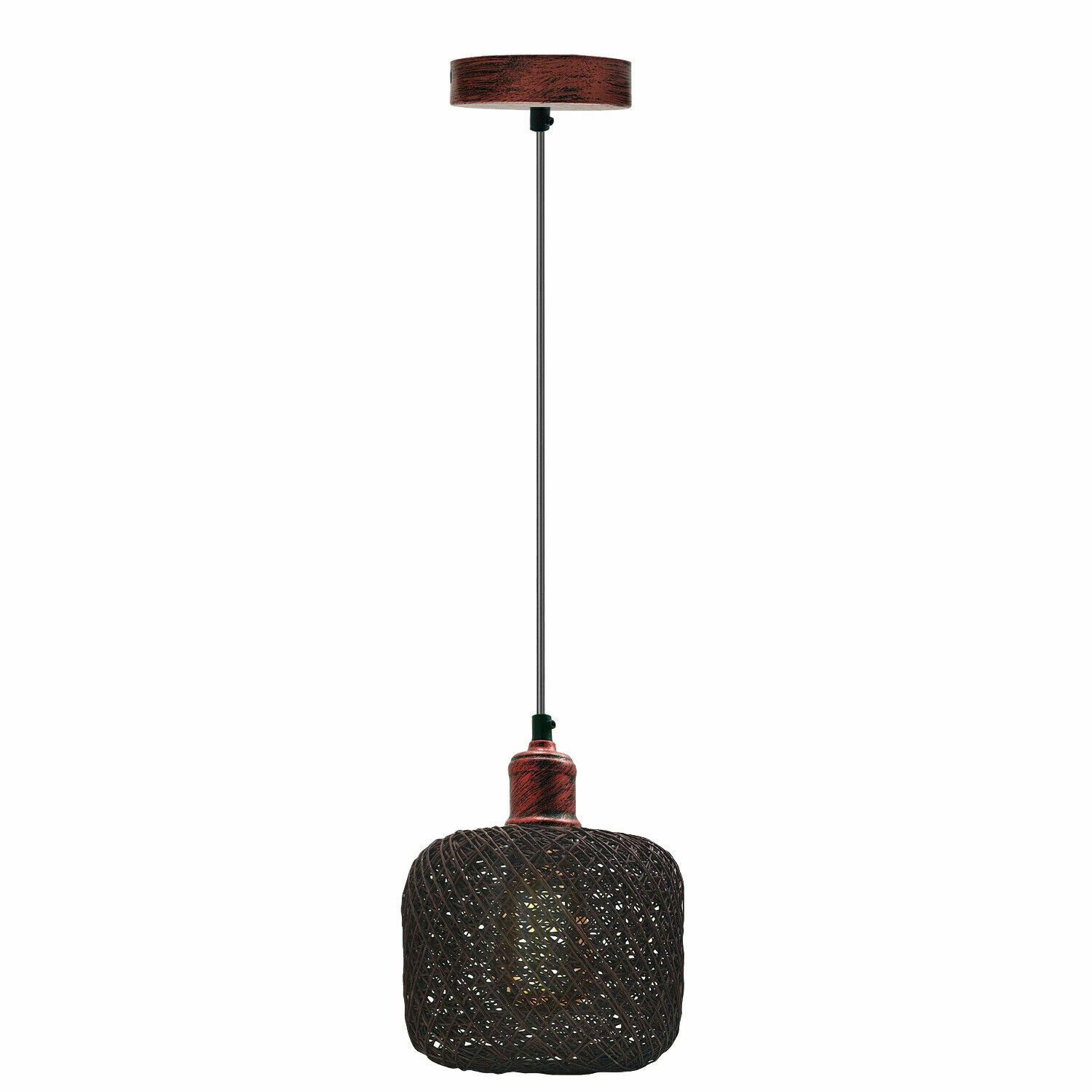 Natural Rattan Wicker Ceiling Pendant Light showcasing a stylish rattan design with a metal base, perfect for home decor.