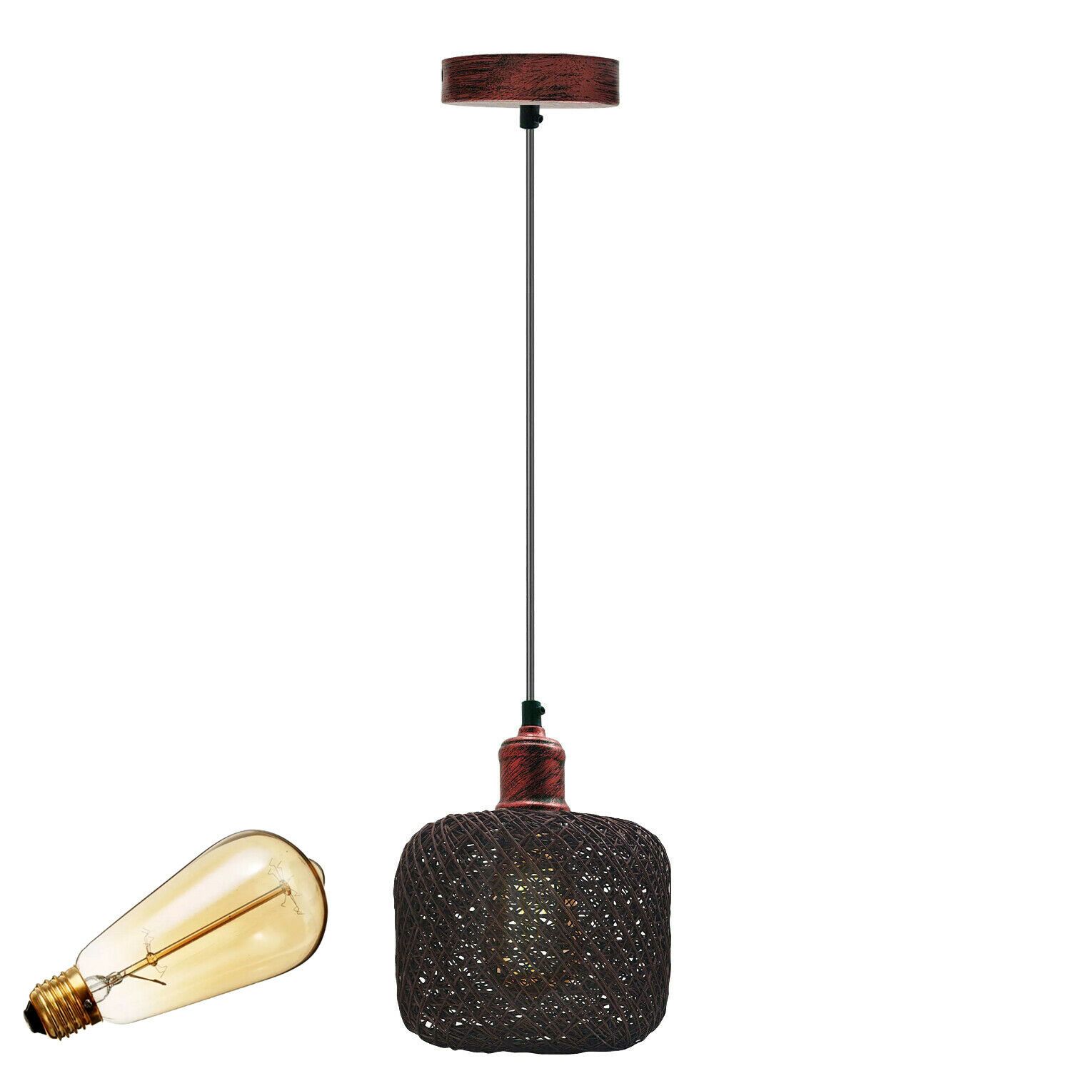 Natural Rattan Wicker Ceiling Pendant Light showcasing a stylish rattan design with a metal base, perfect for home decor.