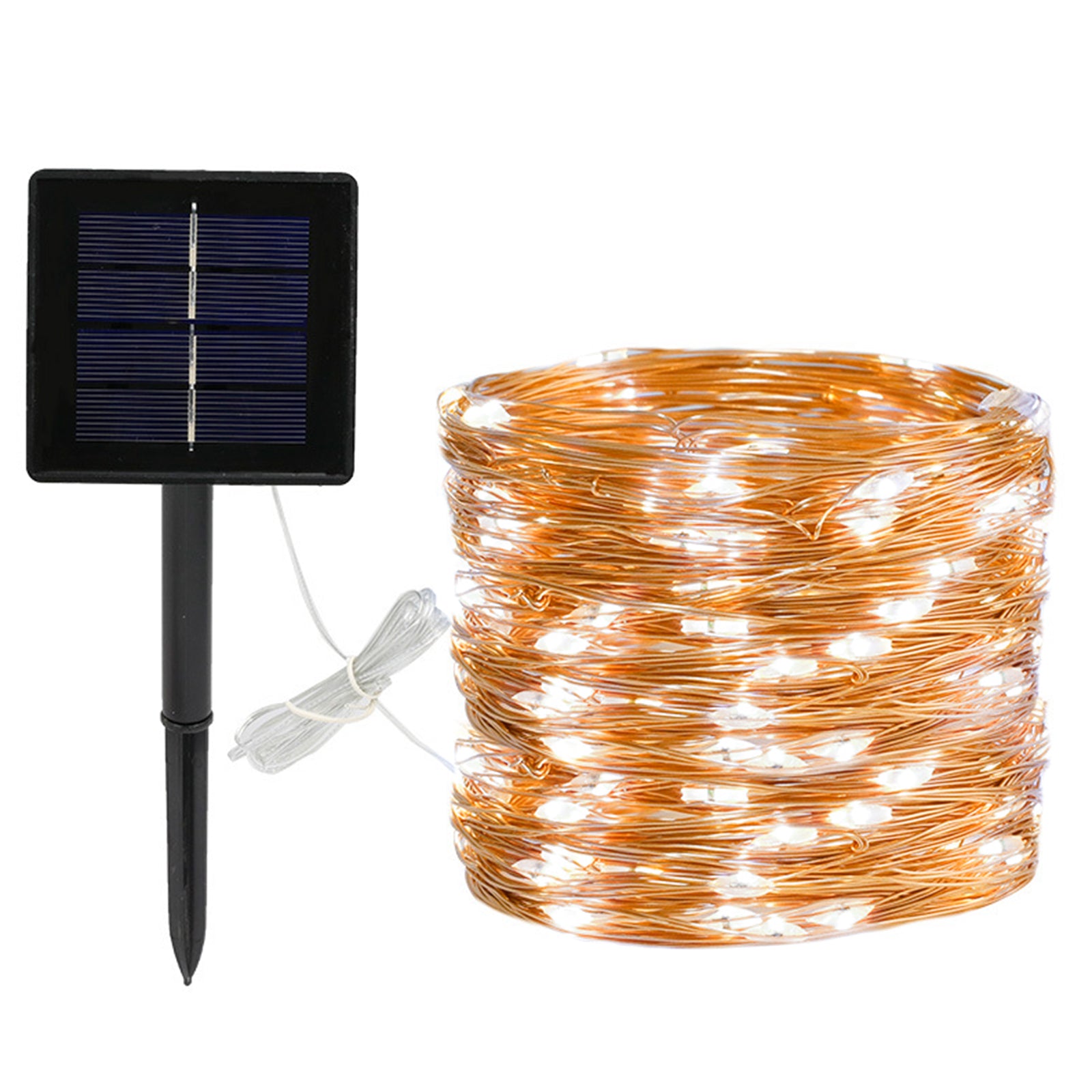 Outdoor Solar Copper Wire Light String Lights with remote control, showcasing flexible copper wire design and vibrant colors.