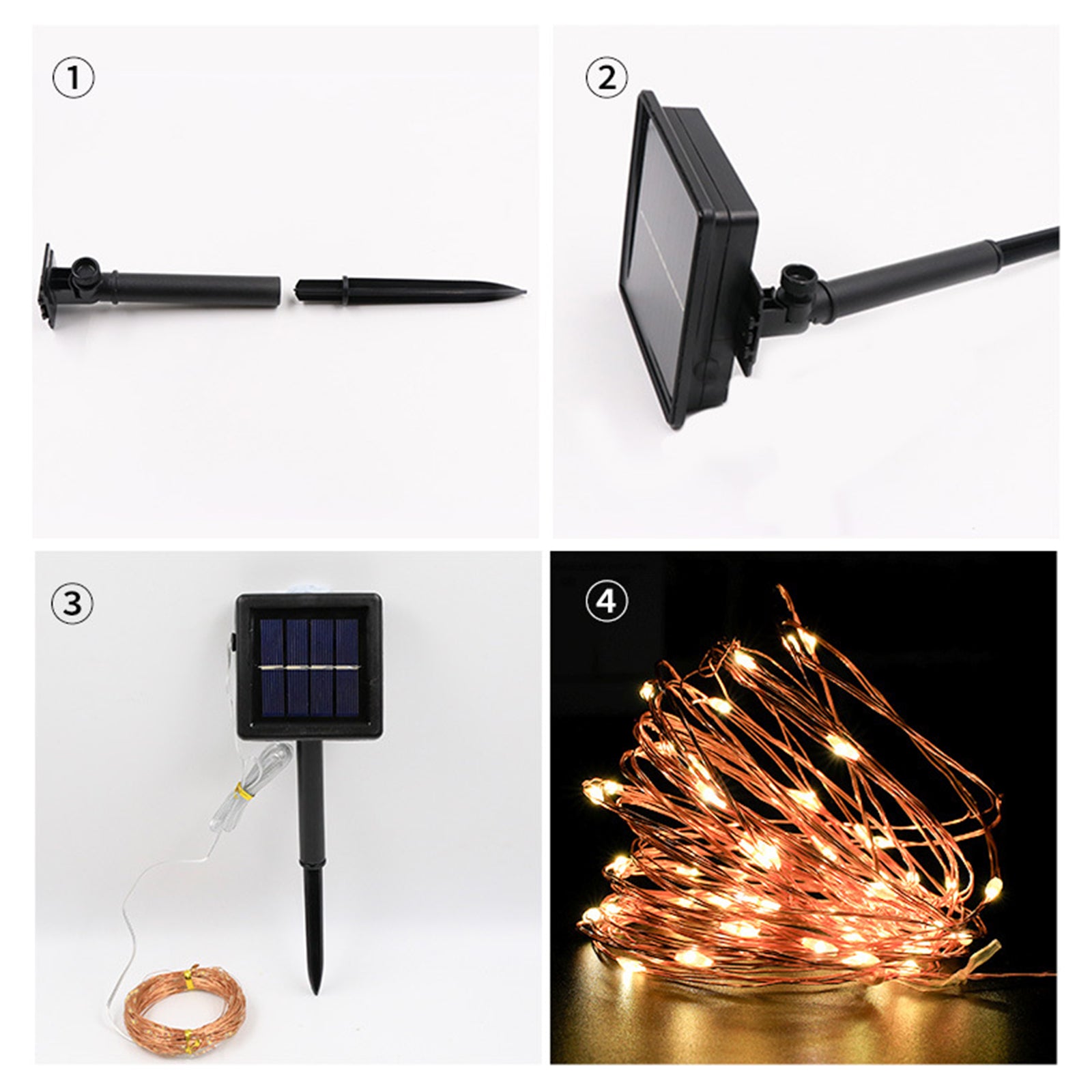 Outdoor Solar Copper Wire Light String Lights with remote control, showcasing flexible copper wire design and vibrant colors.
