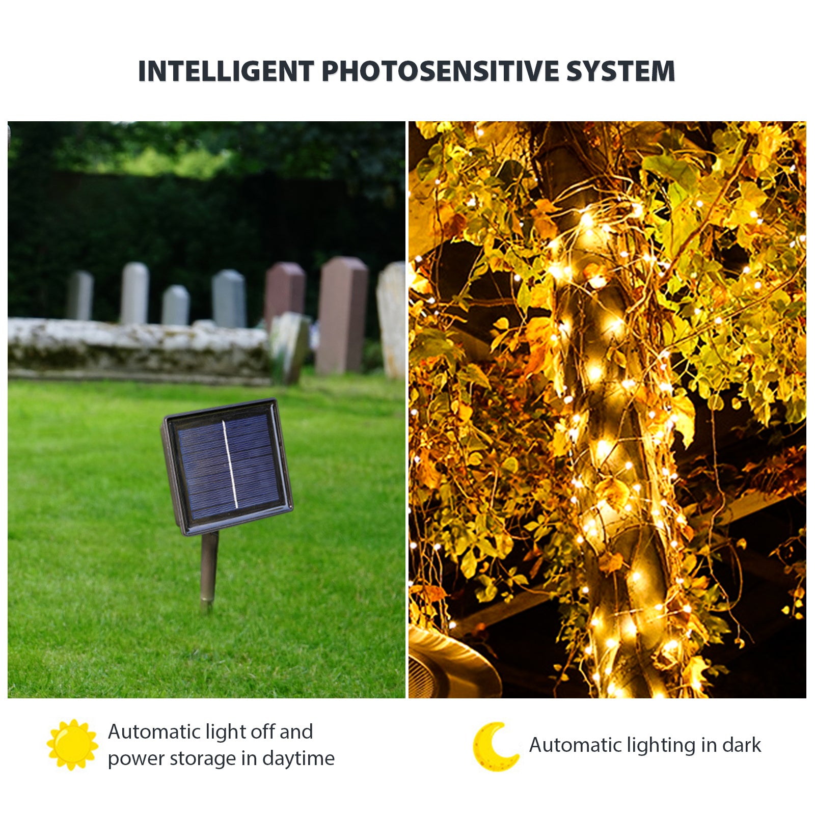 Outdoor Solar Copper Wire Light String Lights with remote control, showcasing flexible copper wire design and vibrant colors.