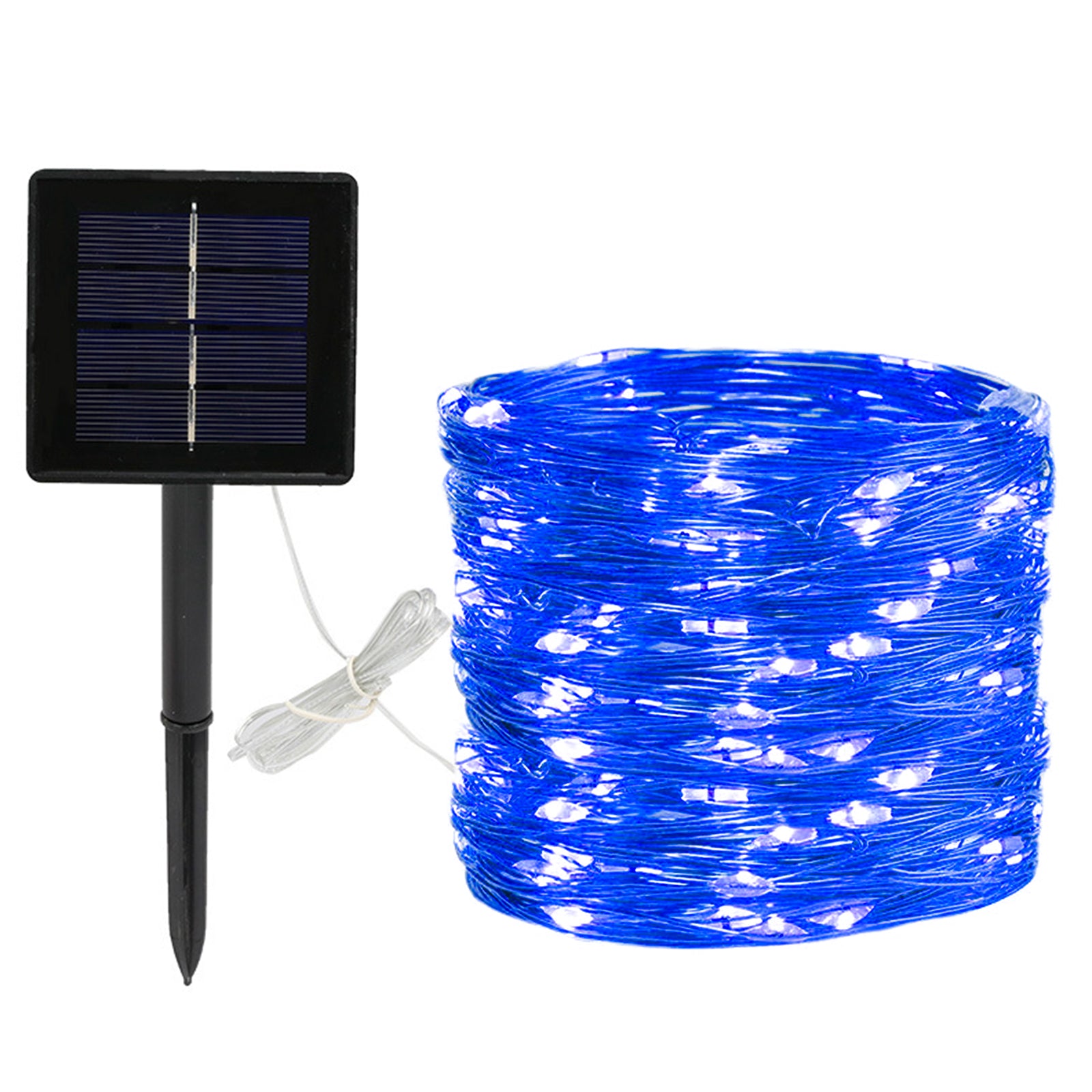 Outdoor Solar Copper Wire Light String Lights with remote control, showcasing flexible copper wire design and vibrant colors.