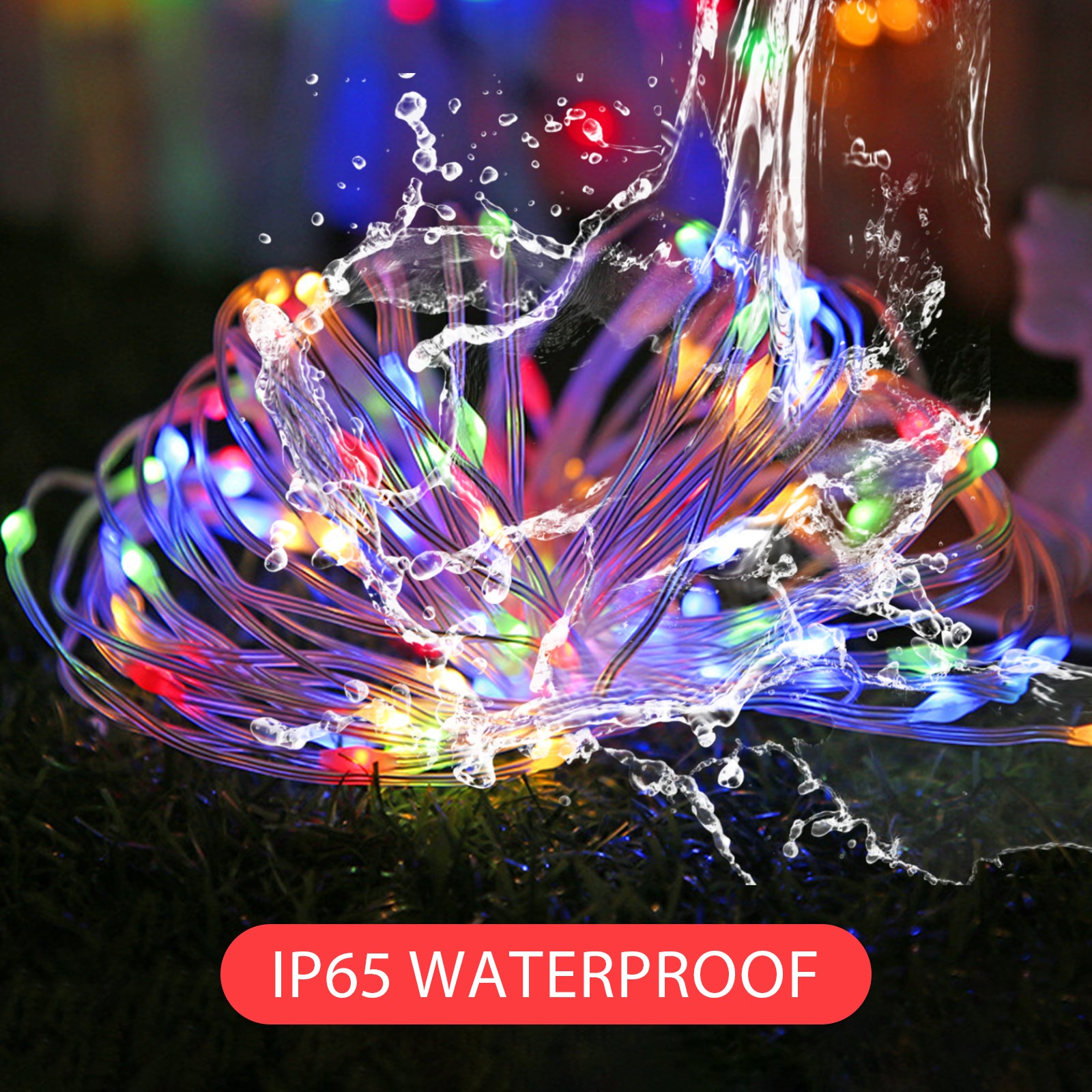Outdoor Solar Copper Wire Light String Lights with remote control, showcasing flexible copper wire design and vibrant colors.