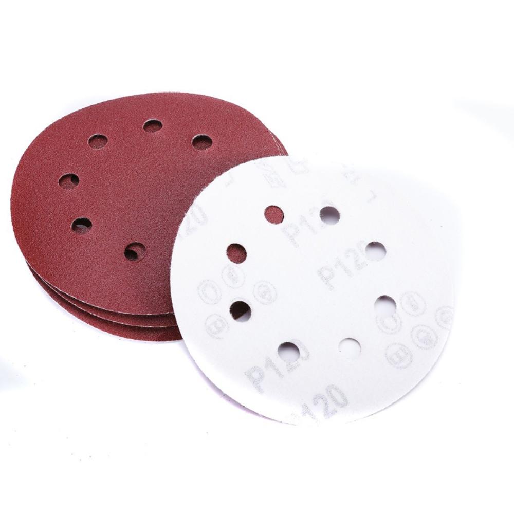 P-320 5 inch 8 Hole Sanding Discs made of aluminum oxide, ideal for polishing metal, wood, and jade, featuring 8 holes for dust extraction.