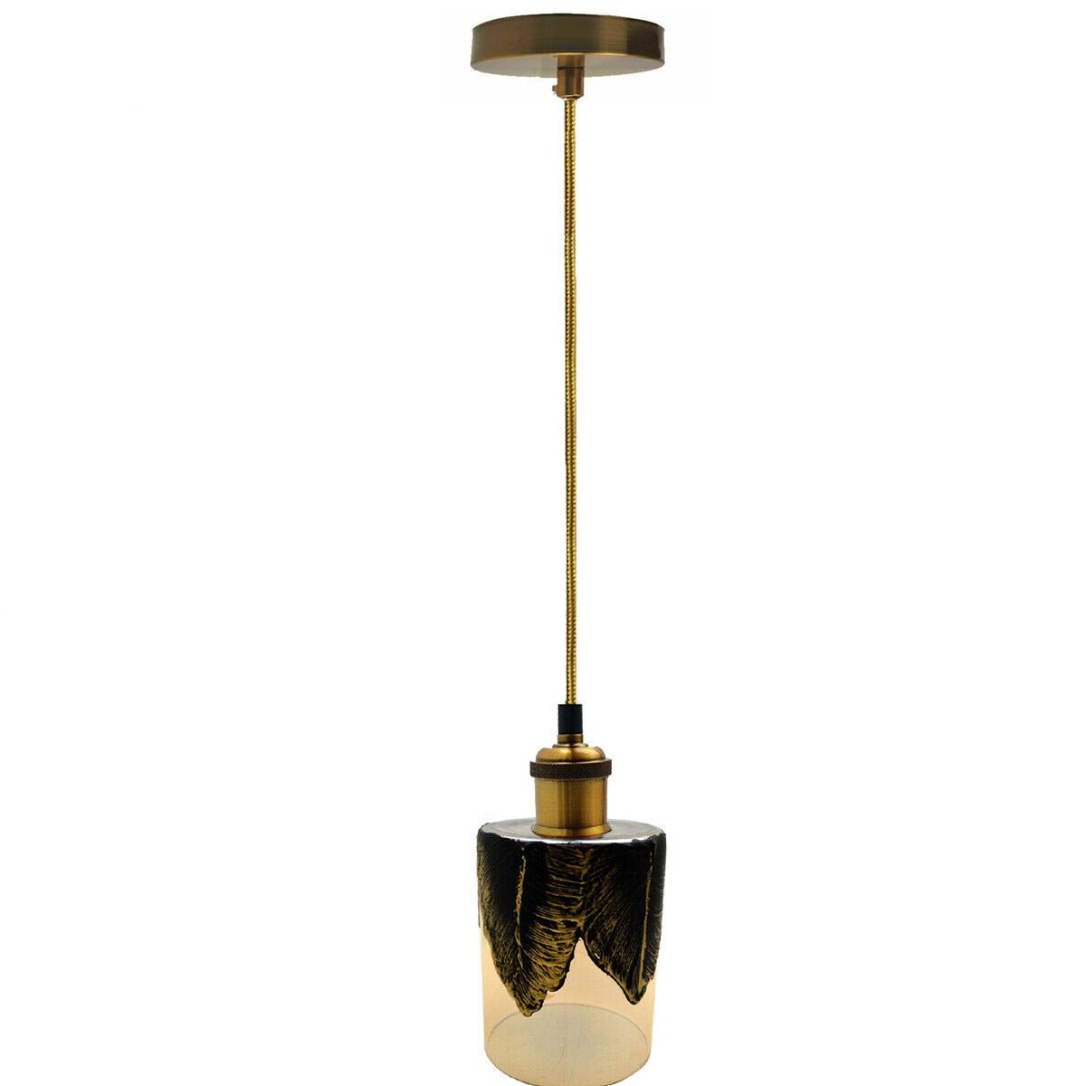 Pattern Mug Shape Industrial Ceiling Lamp featuring a glass lampshade and iron hardware, ideal for vintage and industrial decor.