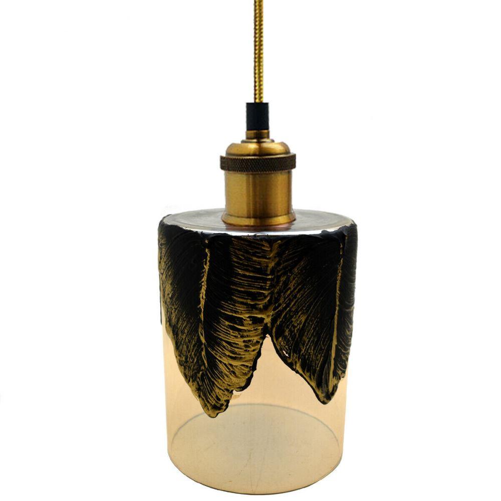 Pattern Mug Shape Industrial Ceiling Lamp featuring a glass lampshade and iron hardware, ideal for vintage and industrial decor.