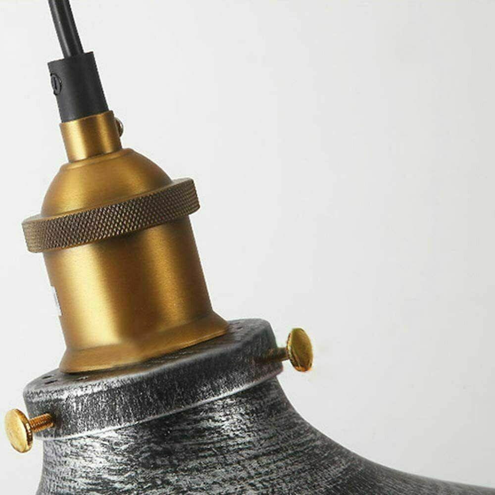 Vintage industrial pendant lamp with metal shade and hemp wire, perfect for retro decor.