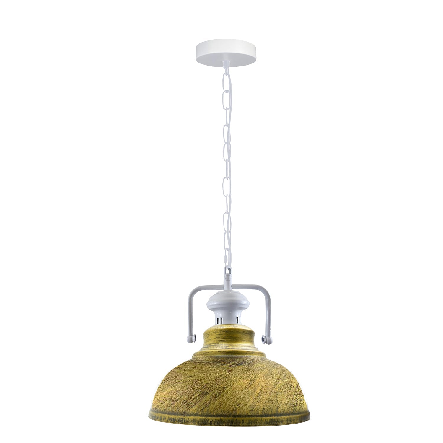 Stylish white metal barn pendant light with adjustable chain, perfect for indoor lighting.