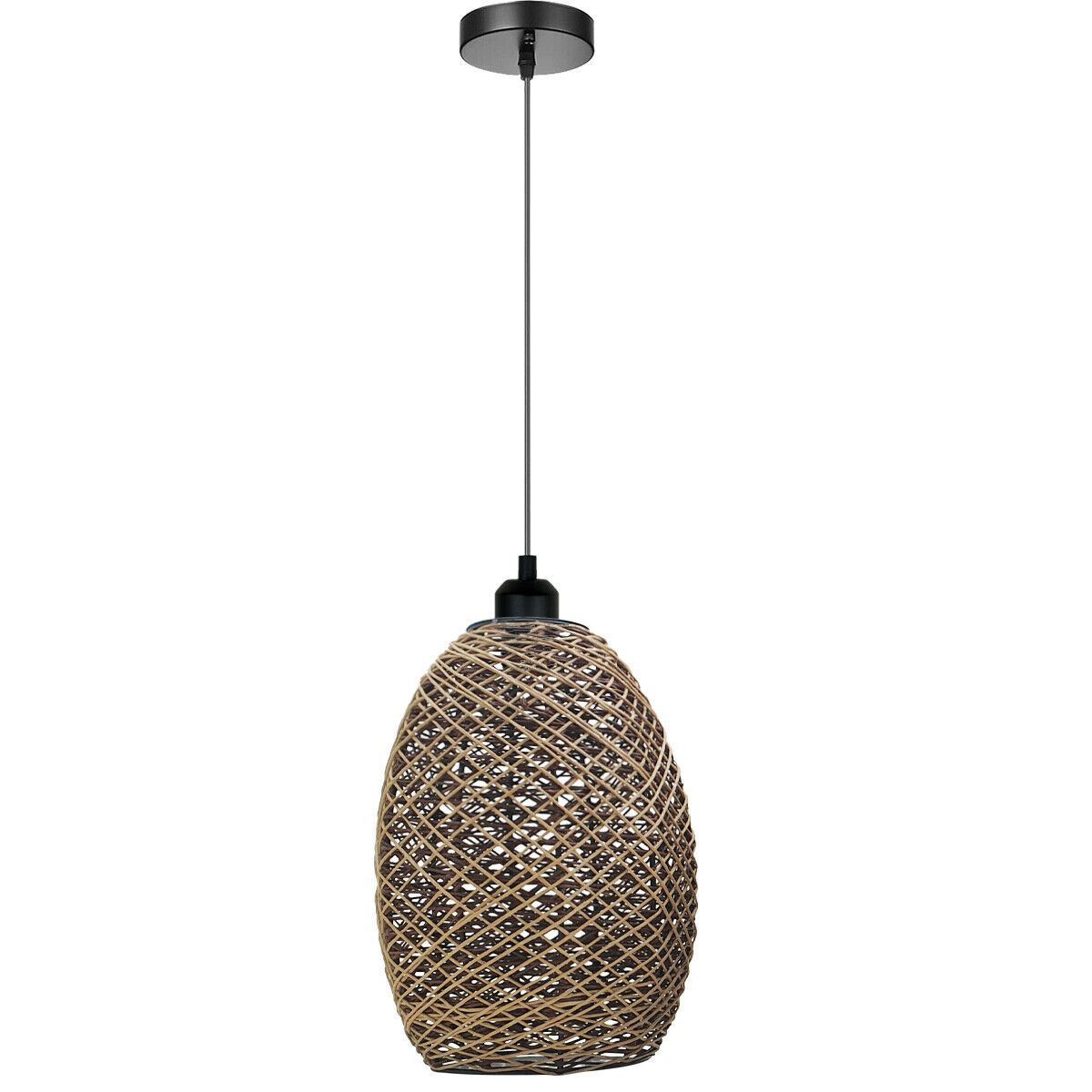 Rattan Wicker Ceiling Pendant Light Shade with a stylish design, perfect for antique décor, featuring a brown and black color scheme.