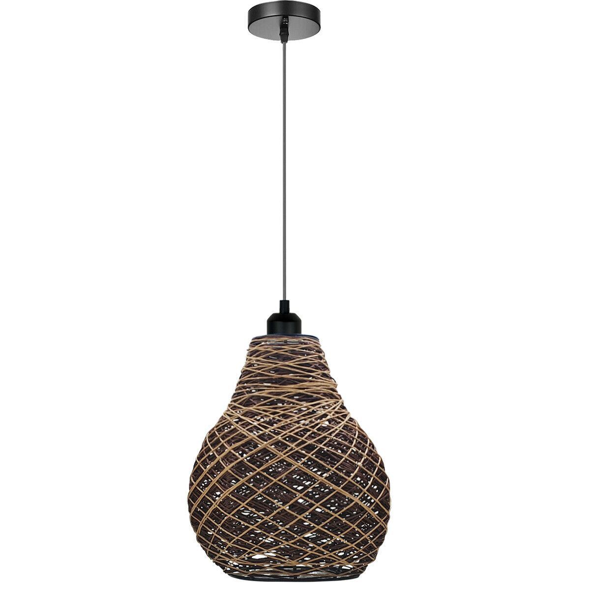 Rattan Wicker Ceiling Pendant Light Shade with a stylish design, perfect for antique décor, featuring a brown and black color scheme.
