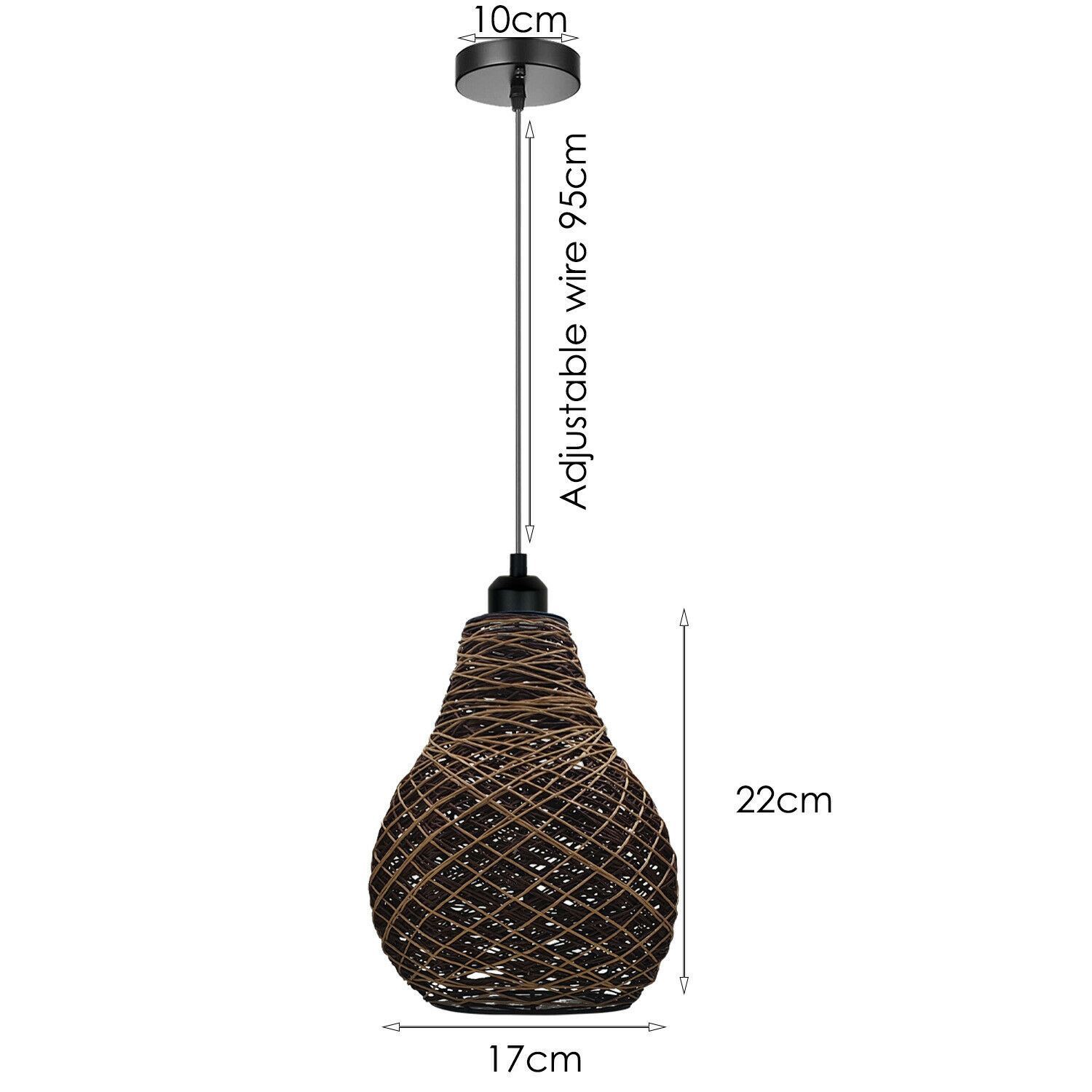Rattan Wicker Ceiling Pendant Light Shade with a stylish design, perfect for antique décor, featuring a brown and black color scheme.