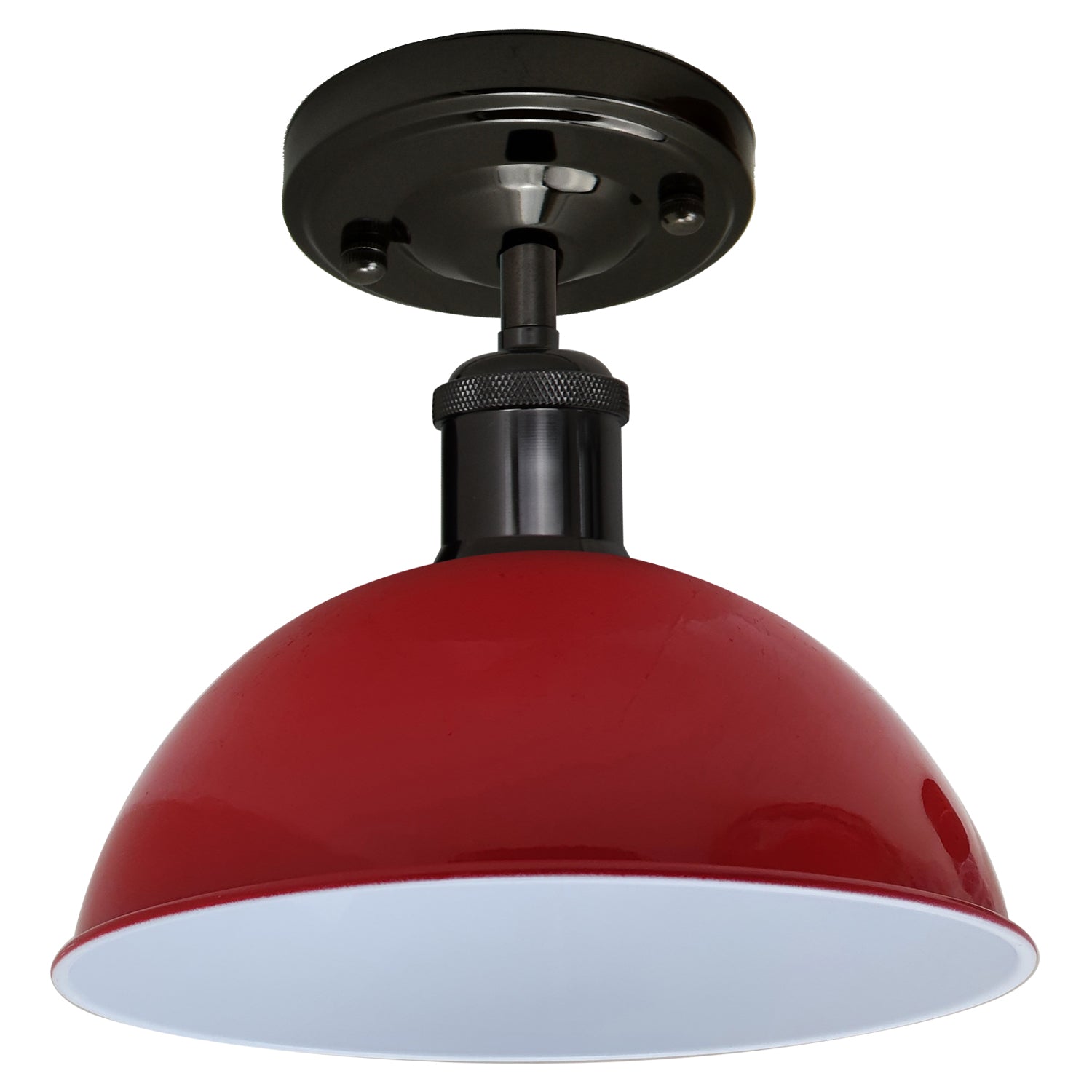 Red Semi-Flush Ceiling Light with shiny black accents, perfect for modern home decor.