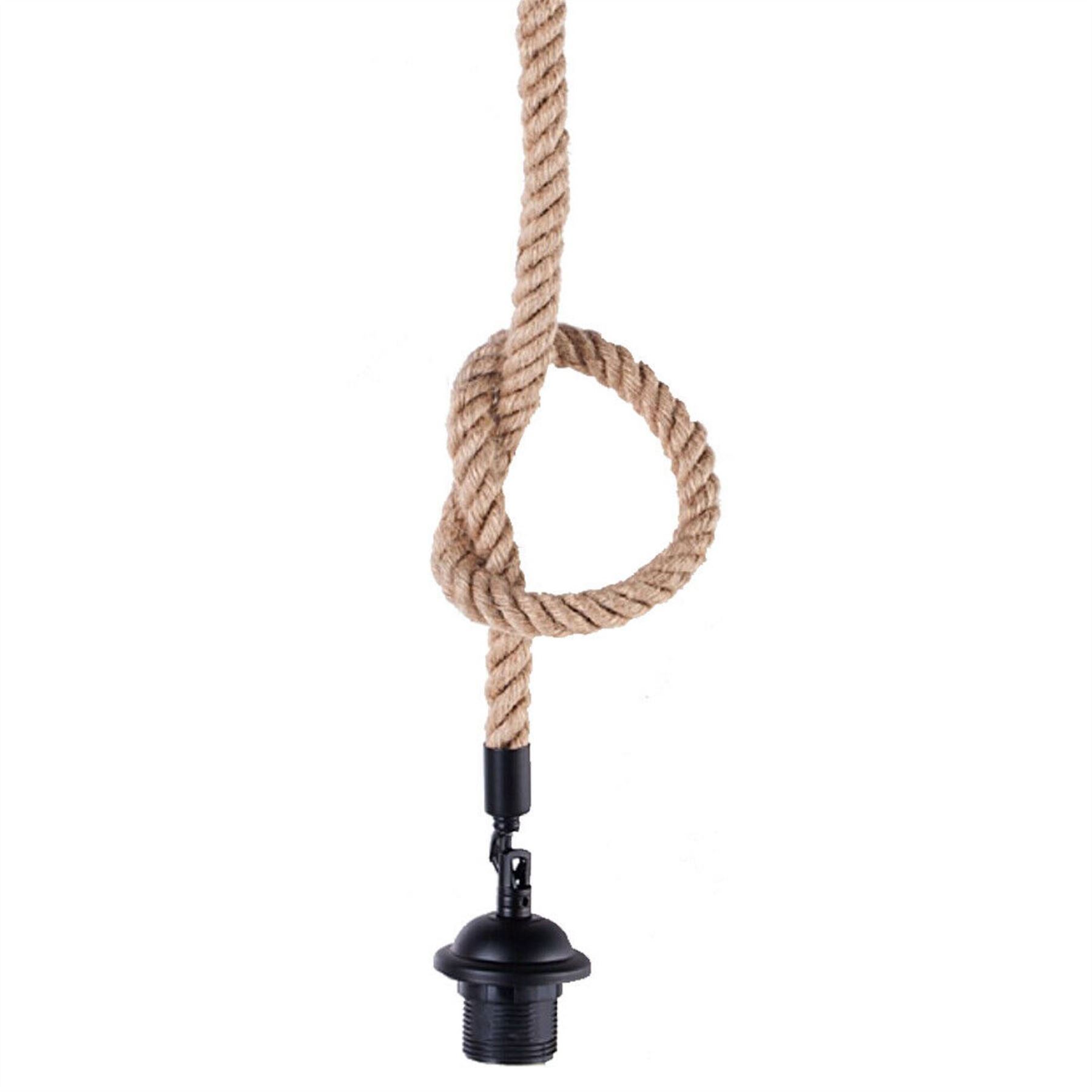 Retro Hemp Rope Pendant E27 Holder Ceiling Light showcasing a natural hemp rope design with a metal holder, perfect for vintage decor.