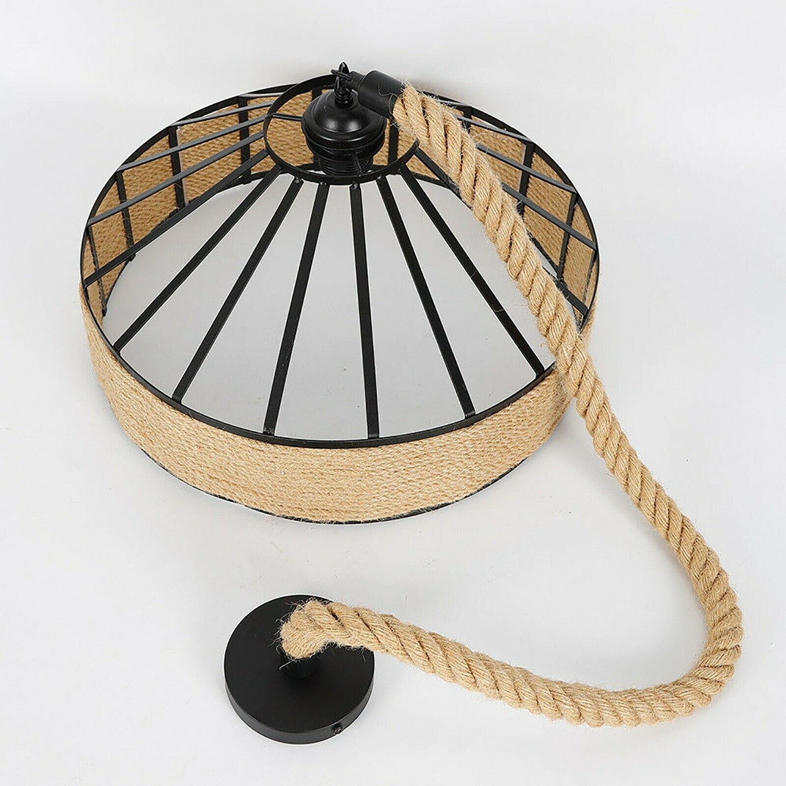 Retro Hemp Rope Pendant Light showcasing a woven hemp lampshade and iron holder, perfect for vintage-style decor.