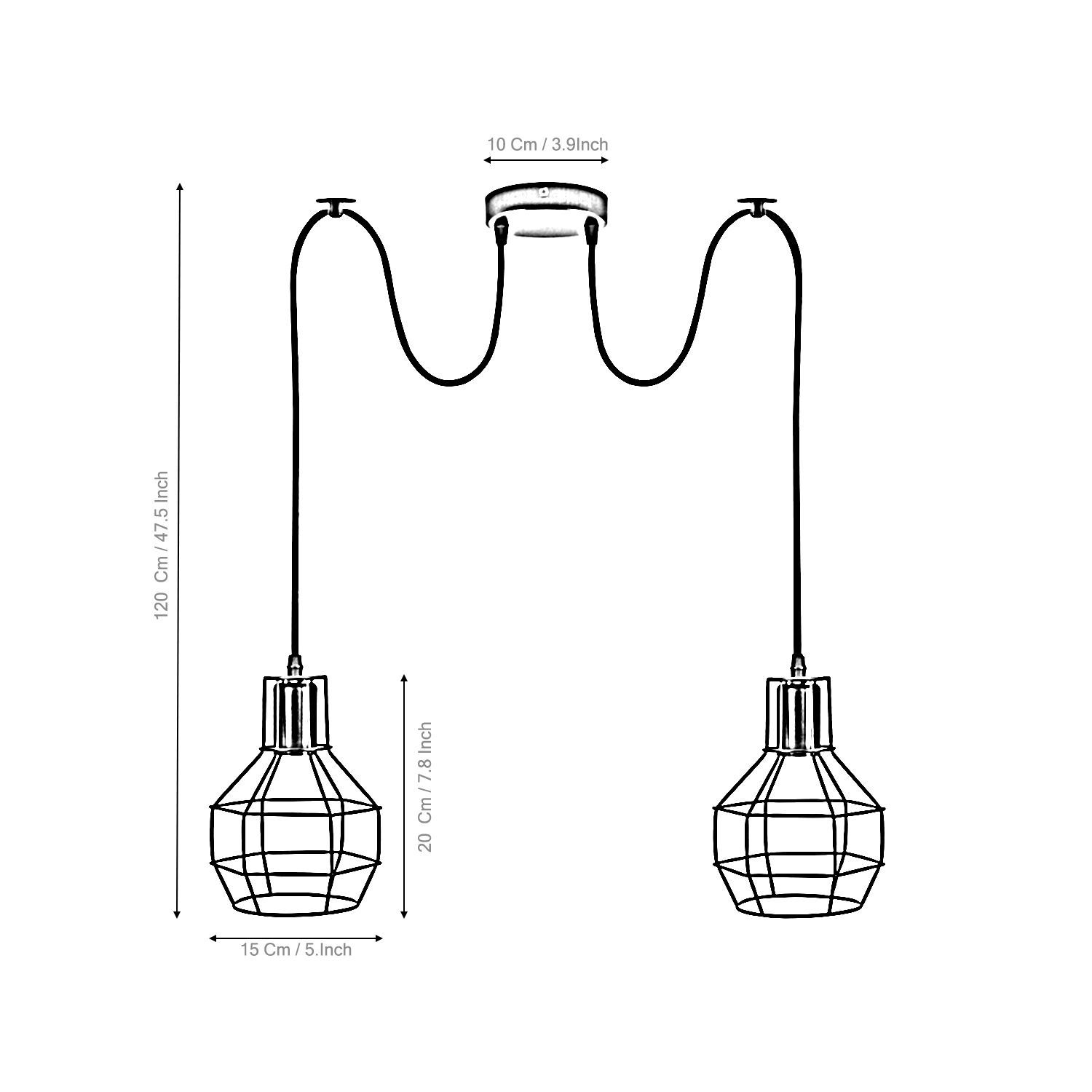 Retro Industrial 2 Way Indoor Ceiling Pendant Chandelier with metal cage design, adjustable height, and E27 lamp base, available in multiple colors.
