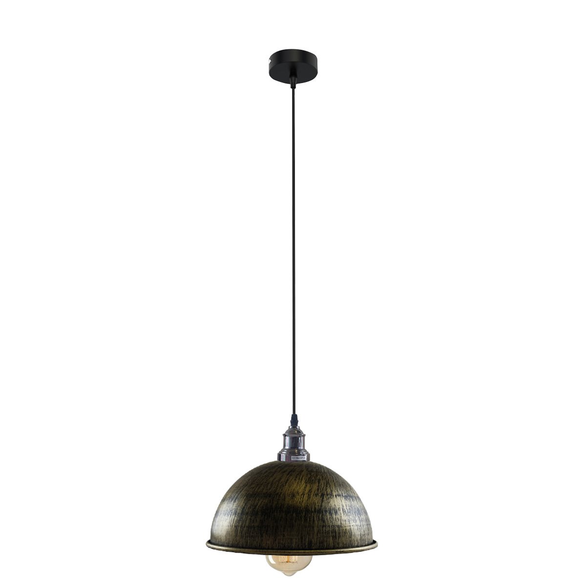 Retro Industrial Ceiling E27 Hanging Pendant Light Shade with brushed nickel finish and white interior, ideal for modern decor.