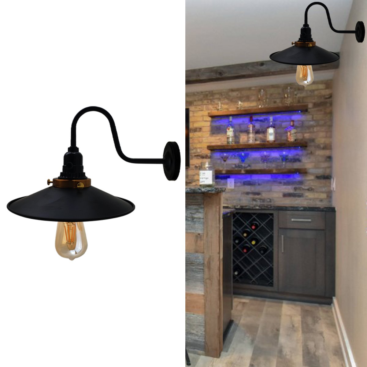 Retro Industrial Indoor Metal Lily Cage Wall Light Sconce in black, showcasing its vintage design and E27 lamp base.