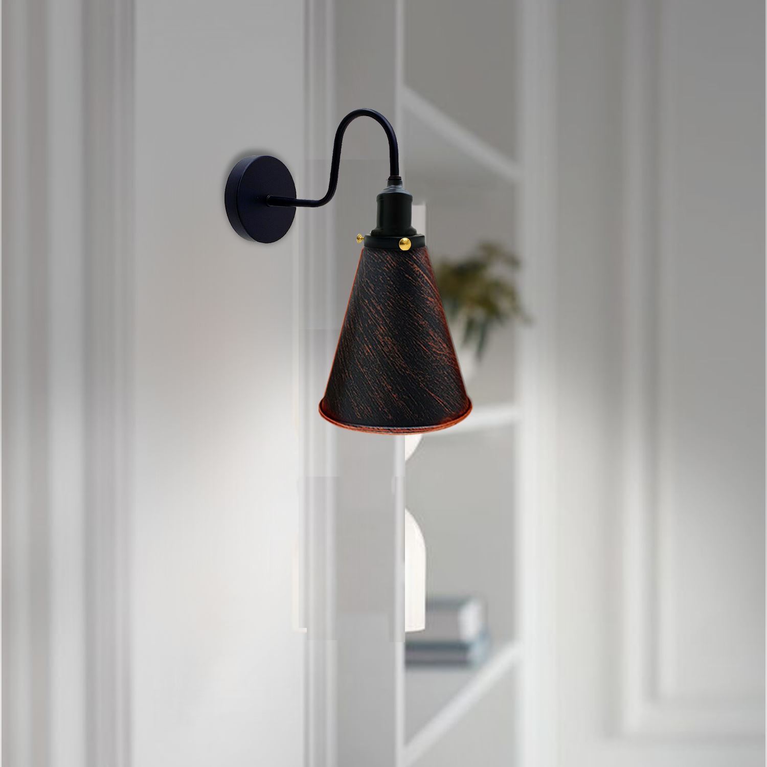 Retro Industrial Wall Mounted Vintage Light with cone-shaped metal shade in various colors, enhancing rustic home décor.