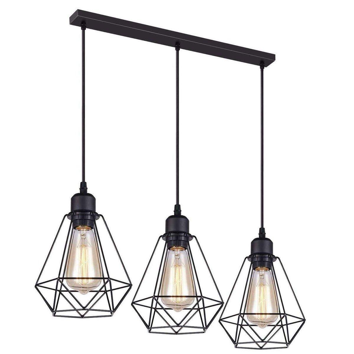 Retro Loft 3 Head Ceiling Light Shade Pendant Lamp with three E27 bulbs in Black, Brushed Silver/Copper, and Rustic Red colors.