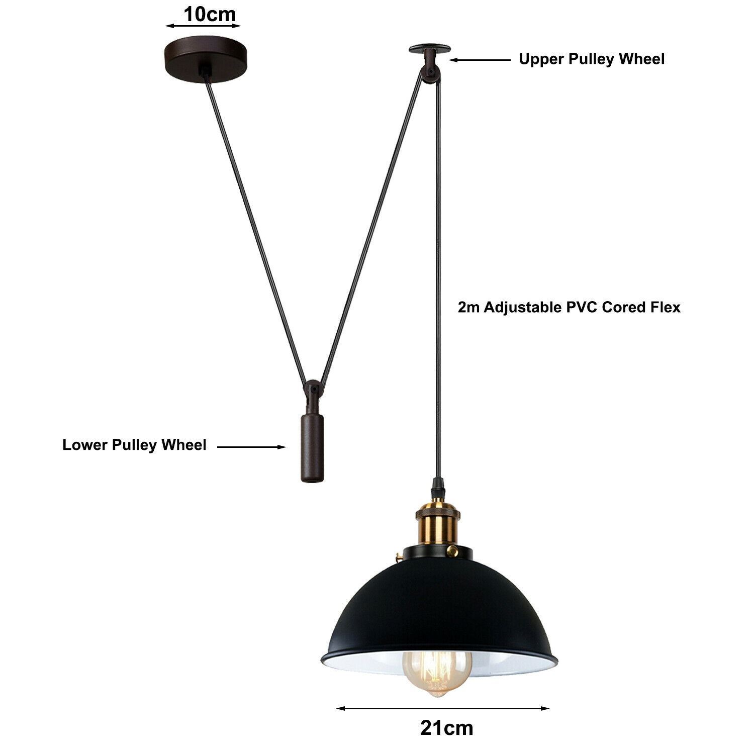 Retro Loft Adjustable Antique Metal Pendant Ceiling Light with black finish and adjustable height, perfect for stylish ambient lighting.