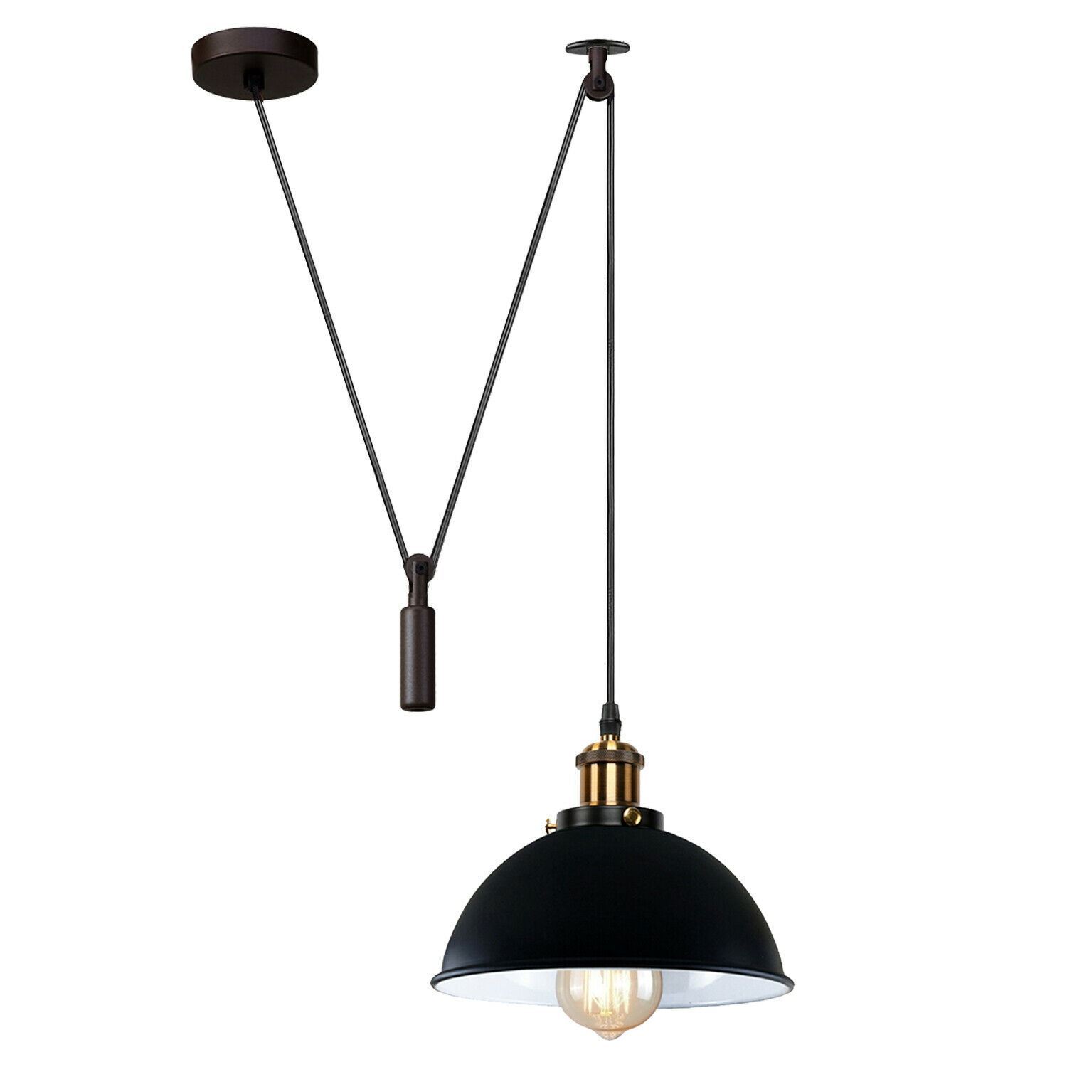 Retro Loft Adjustable Antique Metal Pendant Ceiling Light with black finish and adjustable height, perfect for stylish ambient lighting.