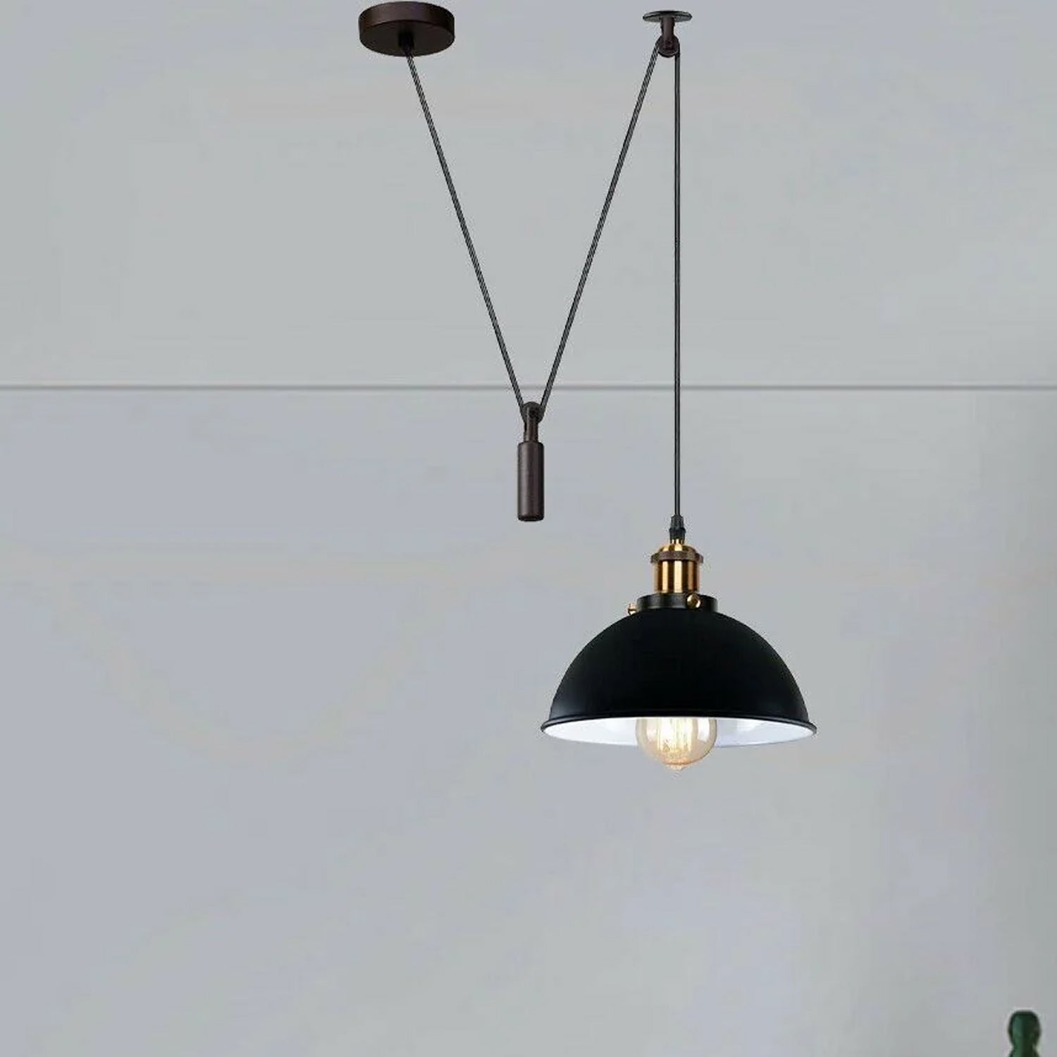 Retro Loft Adjustable Antique Metal Pendant Ceiling Light with black finish and adjustable height, perfect for stylish ambient lighting.