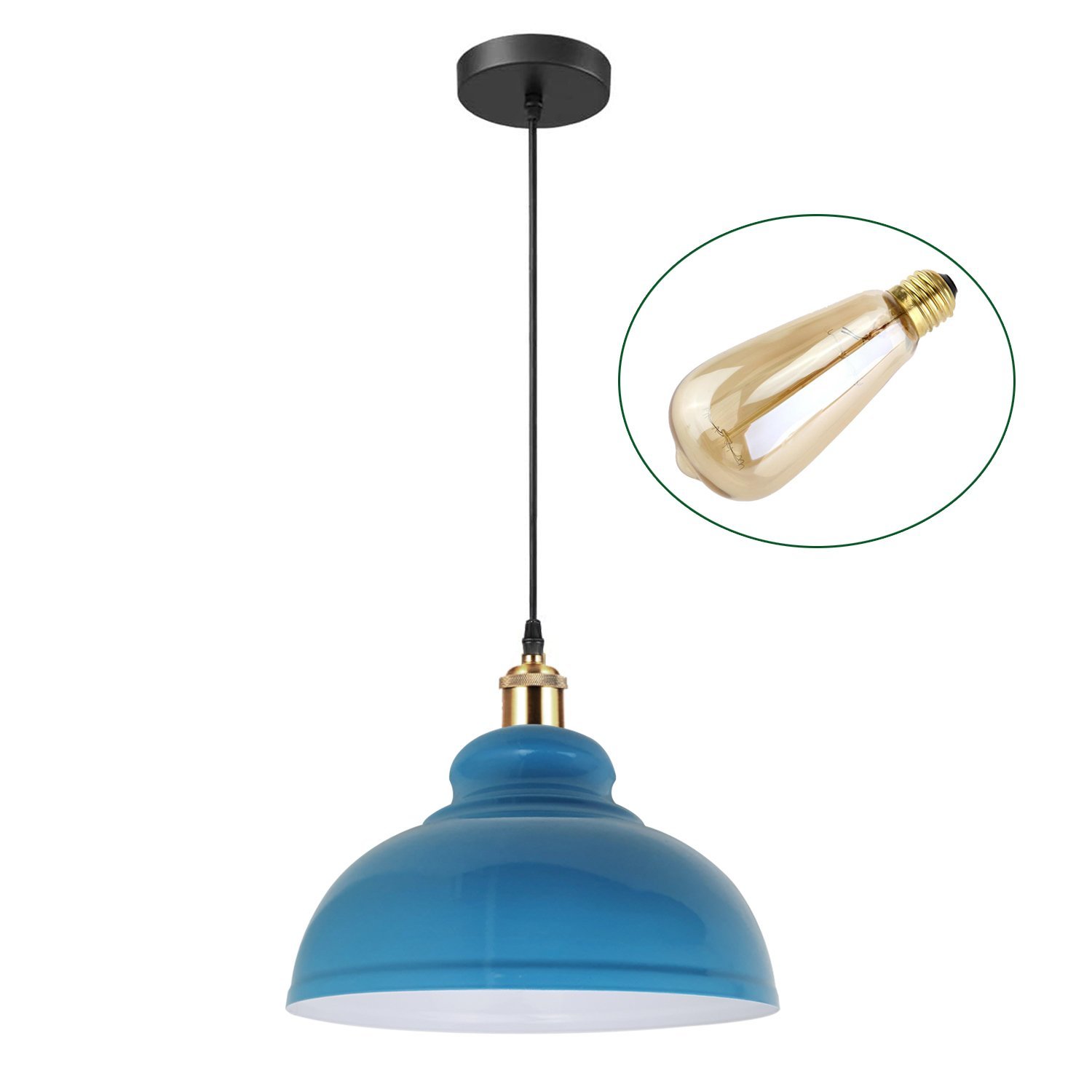 Retro pendant light shade in vibrant colors, showcasing a sleek dome design suitable for vintage industrial decor.