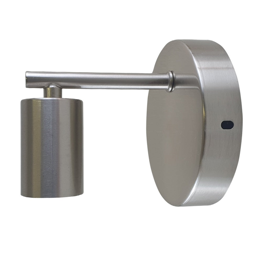 Satin Nickel Metal Iron Wall Sconce Light Fixture showcasing industrial retro design with a sleek finish and white interior.