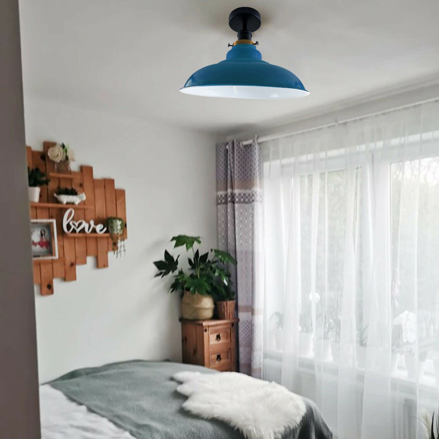 Antique style semi flush mount ceiling lamp with a metal finish, showcasing its elegant design and available colors.