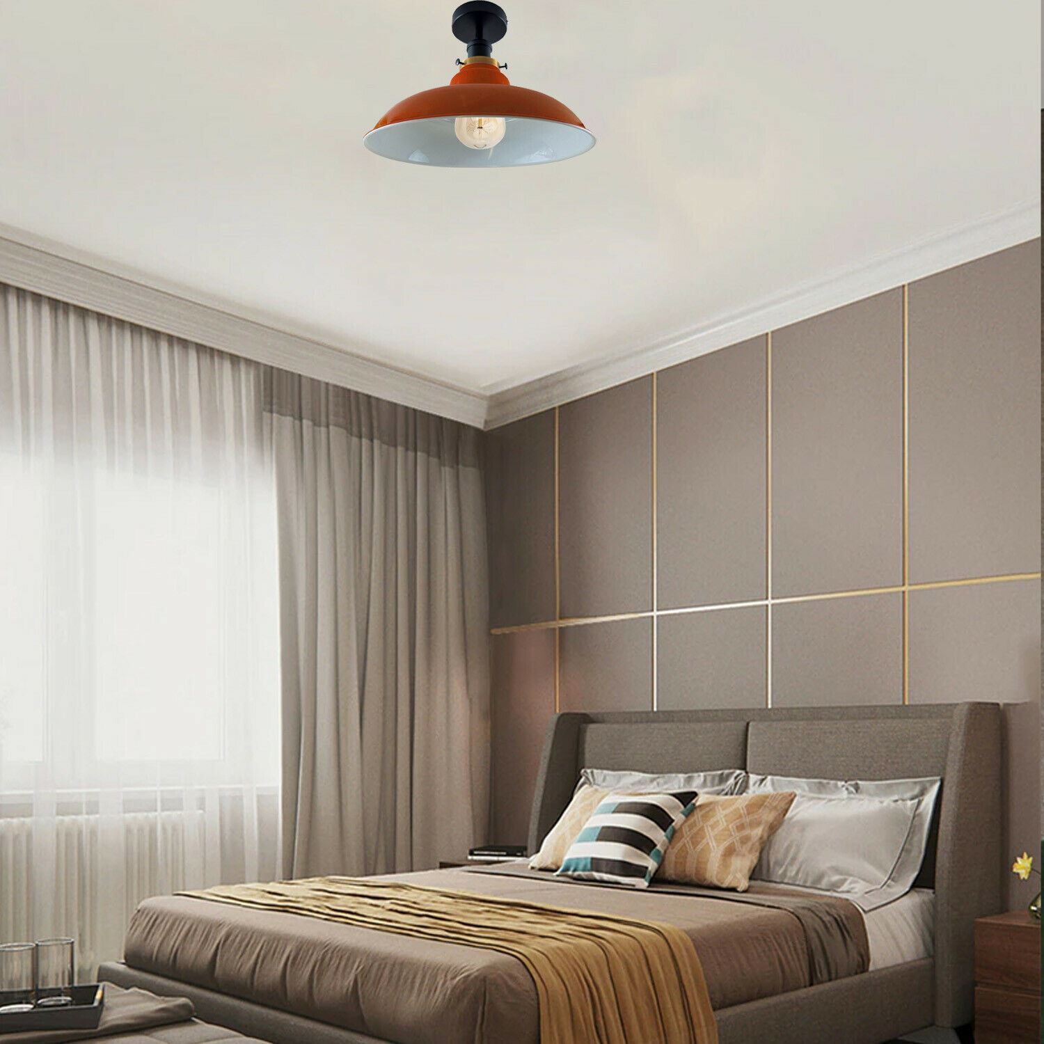 Antique style semi flush mount ceiling lamp with a metal finish, showcasing its elegant design and available colors.