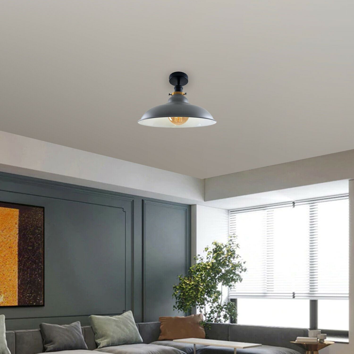 Antique style semi flush mount ceiling lamp with a metal finish, showcasing its elegant design and available colors.