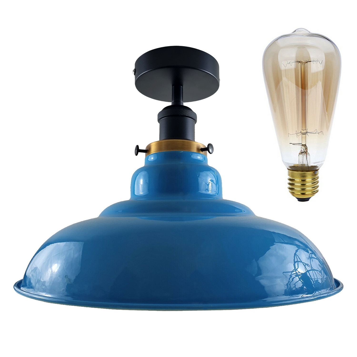 Antique style semi flush mount ceiling lamp with a metal finish, showcasing its elegant design and available colors.