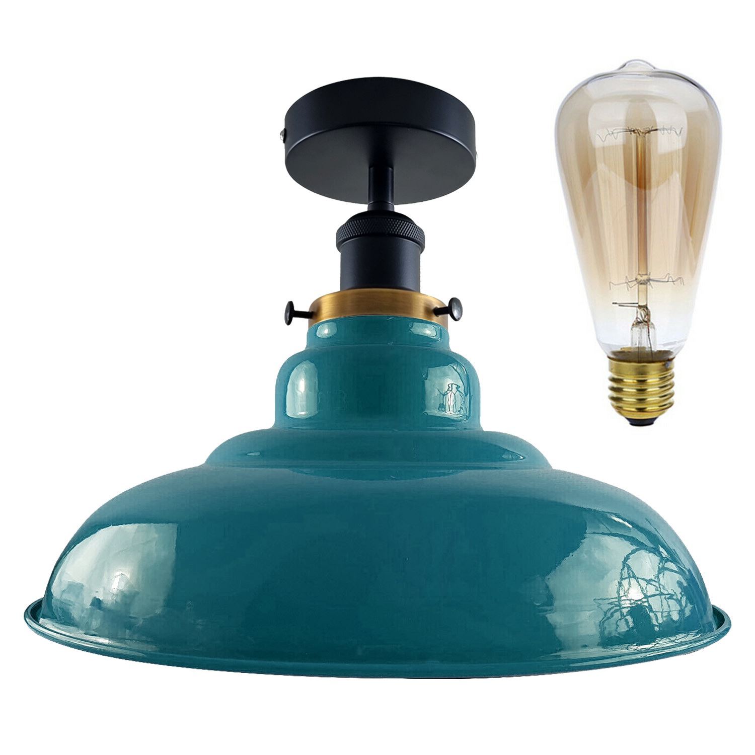 Antique style semi flush mount ceiling lamp with a metal finish, showcasing its elegant design and available colors.